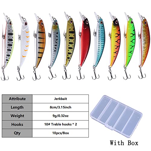 Jerkbait-Fishing-Lures-Jerk-Baits-for-Bass-Fishing-Jerk-Bait-Minnow-Lures-with-Tackle-Box-for-Freshwater-Saltwater10pcs