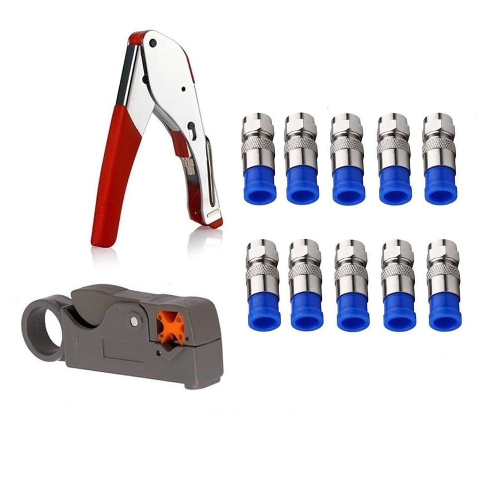 Nondk Coaxial Compression Tool, Rg6 Rg59 Coax Cable Crimper Crimping Tool Kit, Wire Stripper, 10Pcs Rg6 F Connectors