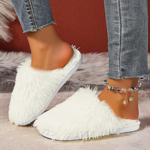 Slippers For Women Fuzzy, Womens Fluffy Faux Fur Slides Furry Soft Plush Indoor Outdoor Slip On Slipper Lovely Multicolor Winter House Shoes2