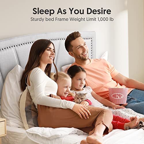 Bonsoir Queen Size Storage Bed Frame Upholstered Low Profile Traditional Platform With Tufted And Nail Headboard/No Box Spring Needed/4 Pull Out Drawers/Light Grey Linen Fabric (Queen Size) #TOP5