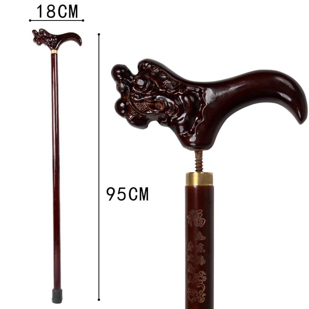 Bastón De Madera Bastón Antideslizante Grabado De Madera Maciza Mango De Grifo Bastón Muletas para Ancianos Cesta para Andador para Ancianos, Winered/Kbrown