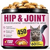 Glucosamine for Cats, Cat Joint Supplement with Chondroitin, Omega-3s & Green-Lipped Mussel, Pain Relief Crunchy & Creamy Treats for Senior Cats, Hip & Joint, Mobility & Flexibility Support -450 Chews