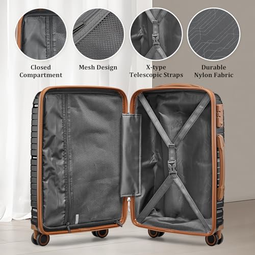 Image of Joyway Luggage Sets 2 Piece PP Hardshell Carry on Suitcase and Checked Luggage, Travel Lightweight Suitcase Set with Double Spinner Wheels and TSA Lock (Black Brown, 20+28 inch)