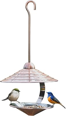 Sungmor Copper Bird Feeders for Outside - 15 Inch Hanging Wild Bird Feeders - Outdoor Metal Bird Seed Feeder for Garden Yard - Waterproof Squirrel Feeders Sunflower Nuts Birds Food Tray