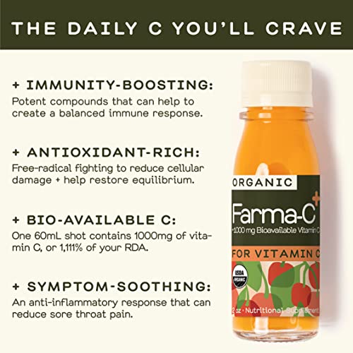 Greenhouse Juice Organic Farma-C+ Booster Shots (12) Count 60Ml Glass Bottles | Vitamin C Shot With Orange, Acerola Cherry, Sea Buckthorn Berry And Fermented Echinacea | Vegan & Gluten-Free #TOP2