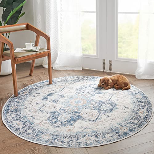 Tapete Redondo Kelda 5ft Lavable Azul Medallion miniatura 1