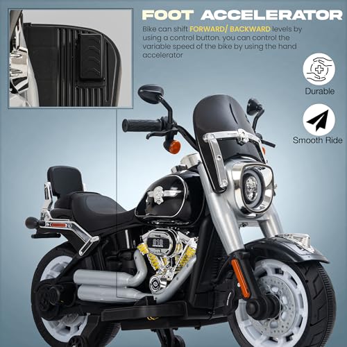 Image of Baybee Thunderbolt Baby Battery Operated Bike for Kids with Foot Accelerator, Bluetooth & Music | Ride on Toy Kid's Bike with LED Light | Baby Electric Bike for Kids to Drive 3 to 13 Years (Black)