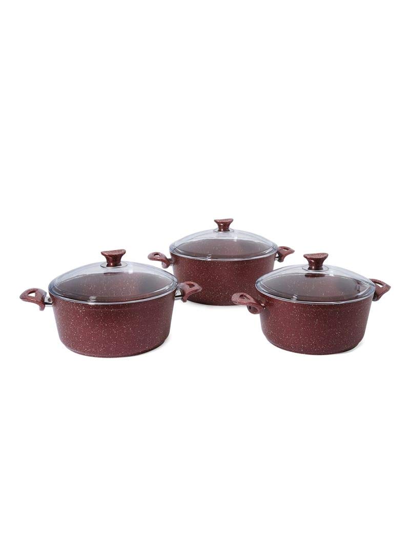 OpalinaGranite Coated Cookware Set, Maroon/Clear, Op-Grn-001, 6Pcs
