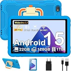 JUEDUR Android 15 Tablet, 10 pollici Tablet, 22GB RAM+128GB ROM, Controllo Parentale, 8000 mAh, Octa-Core, 5MP+8MP con 5G Wifi6, Custodia protettiva EVA antiurto + Staffa girevole a 360°(Blu)