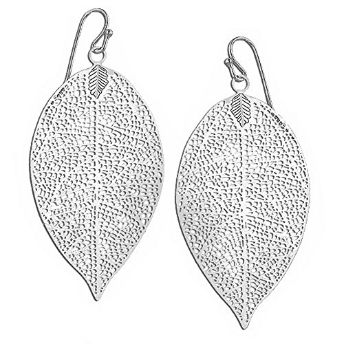 Large Brass Tree Leaf Dangling Earrings - Big Dangle Allergy Free Costume Jewelry for Girls & Women - Main Image