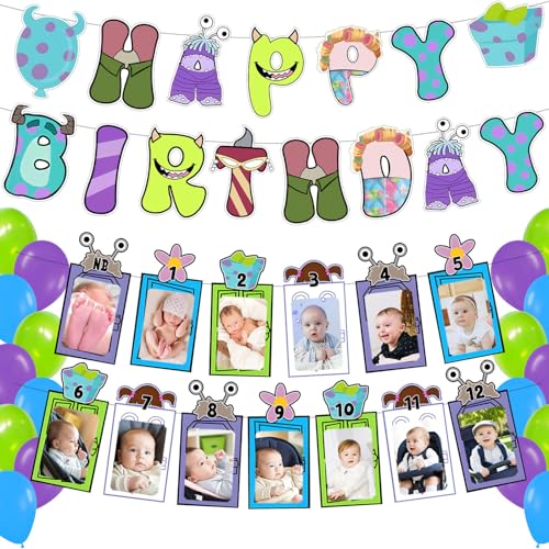 Cartoon Monster Birthday Party Decoration,University Birthday Photo Banner, Cartoon Inc Decorations Kids Banner Party Supplies Backdrop for Boys Girls