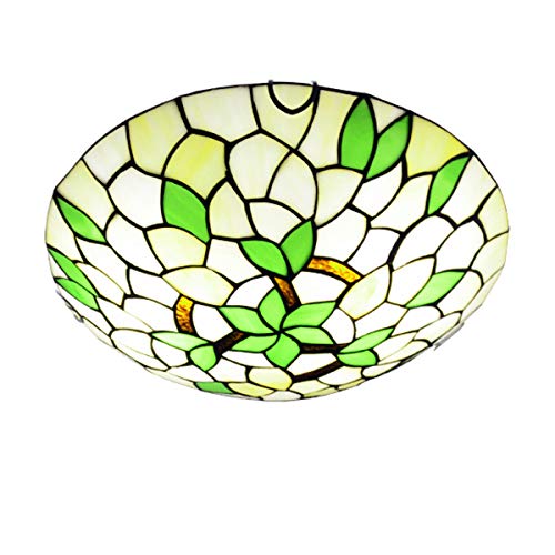 GDLight Tiffany Style Pastoral Plafonniers Main Feuilles Vertes en Verre teinté Plafond éclairage Plafonnier encastré pour Chambre à Coucher Study Room,...