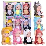 dollbie 6 Pack 5 inch Baby Dolls-PVC Mini Figures with Cute Animal Outfits, Safe Toys for Kids, Collectible Display Stress Relief