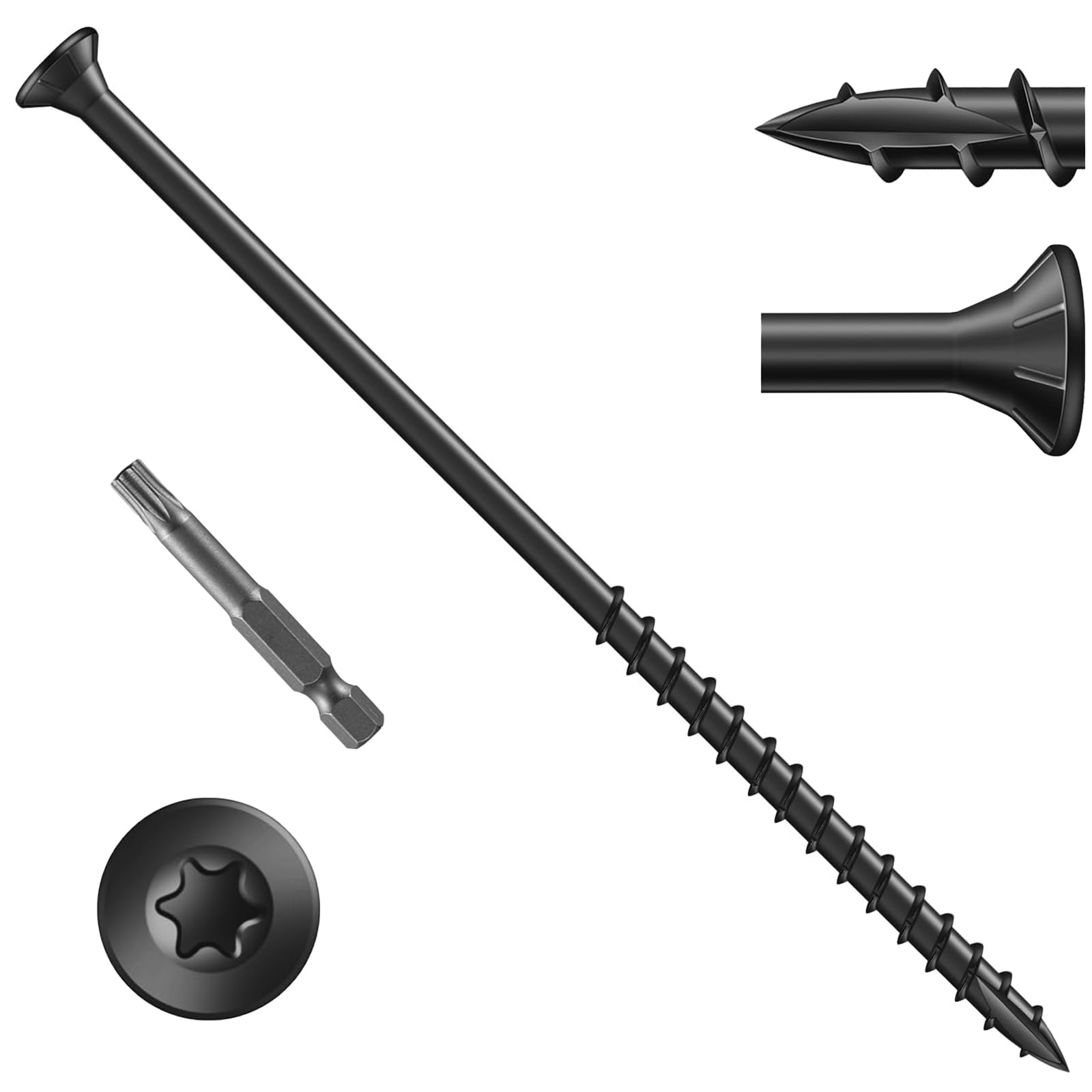 Zynthor 80Pcs 4.8 x 125mm Decking Screws, Black Wood Screws, Heavy-Duty Outdoor Torx Drive Head Deck Screw, Rust Resistant Coated for Timber, Fence, T25 Torx Bit