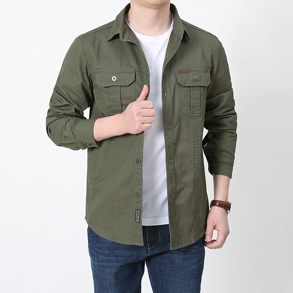 Hombres Chaqueta Estilo Militar Camisa de Combate de Algodón Ligero Chaquetas Bomber Camisa Cargo de Manga Larga Delgada Y Elegante, Trabajo, Ocio Y Vida Diaria