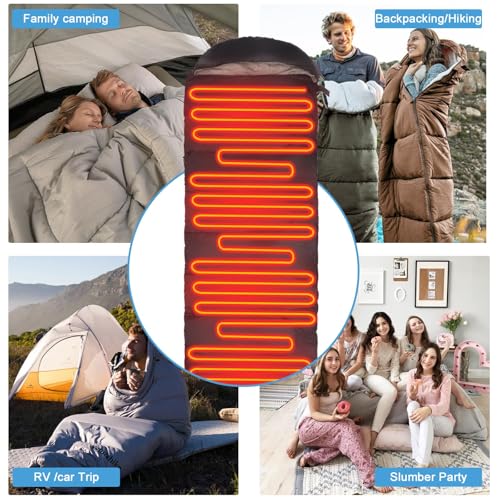 Heated Sleeping Bag, Electric Warm Bag Pad with 3 Adjustable Heating Levels, USB Powered Heating Pads Adjustable Hood, 0 Degree Camping Sleeping Bag Keep Warm for Cold Weather Outdoor Hiking miniatura 5
