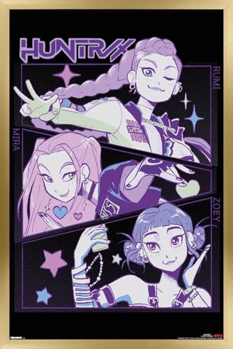 Trends International Netflix KPop Demon Hunters (2025) - Huntrix Illustration Wall Poster, 22.4L x 14.7W, Gold Framed Version