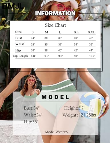 Image of BMJL Women's High Waisted Bikini Ribbed Two Piece Swimsuit High Cut Color Block Adjustable Straps Bathing Suit
