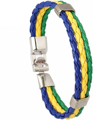 Pulsera de cuero tejida a mano con bandera nacional multicolor, pulsera de cuero PU con cierre de aleación para mujeres y hombres, pulsera de joyería