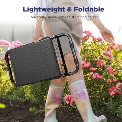Image of Tovve Foldable Garden Kneeler and Seat, Heavy Duty Garden Stool with 10 inch Wide Detachable Kneeling Pad, Portable Garden Bench Chair with Large Garden Tool Bag, Gardening Gifts for Women, Seniors, Mom