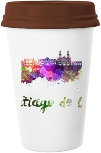 Santiago De Chile City - Taza de cerámica con tapa de cerámica para café