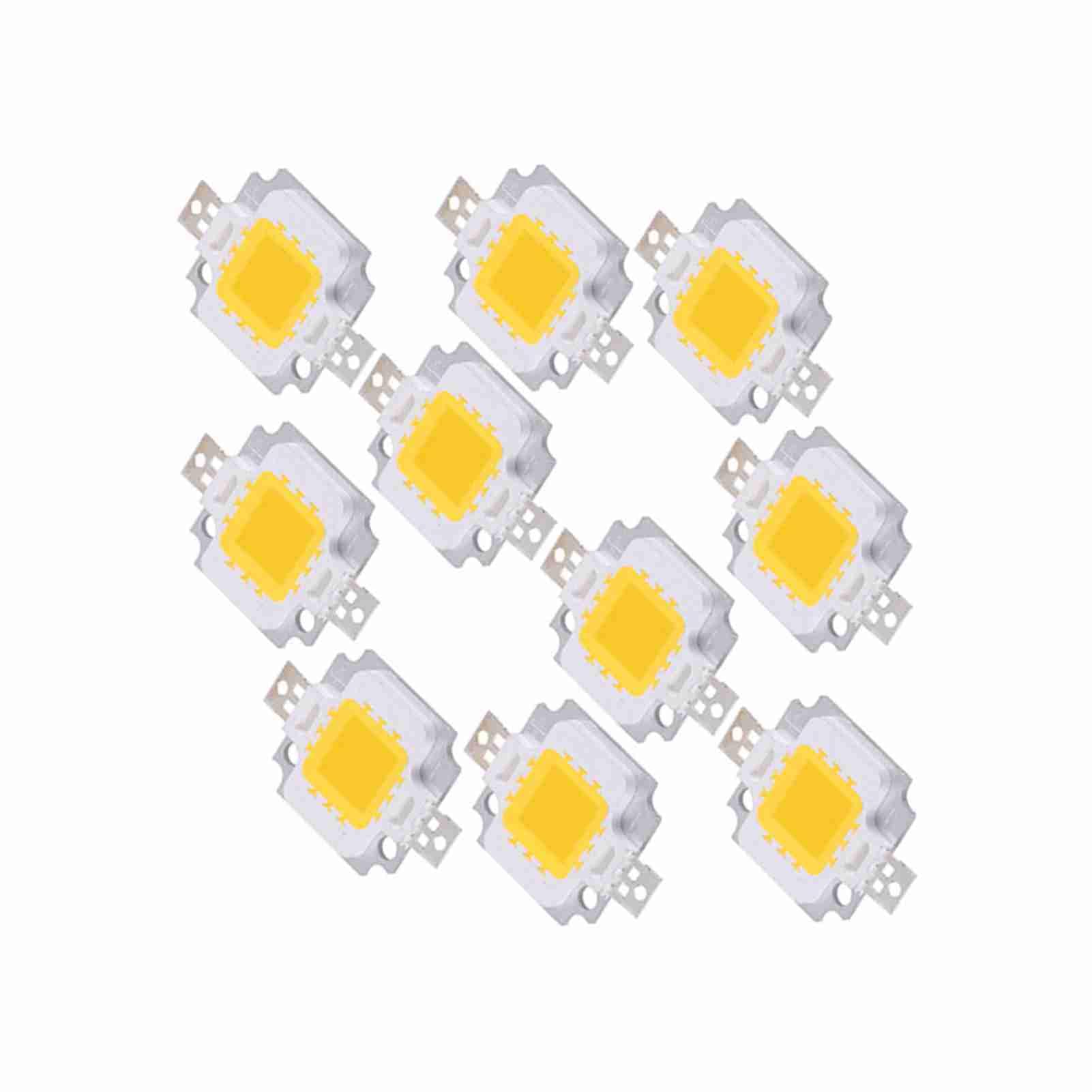 Ejoyous 10Pcs 10W LED COB Warm Cool White Chip Bulb White LED Chip Bulb COB Home Spotlight Replacement with Aluminum Support for Lamp Flood Light (Warm White)