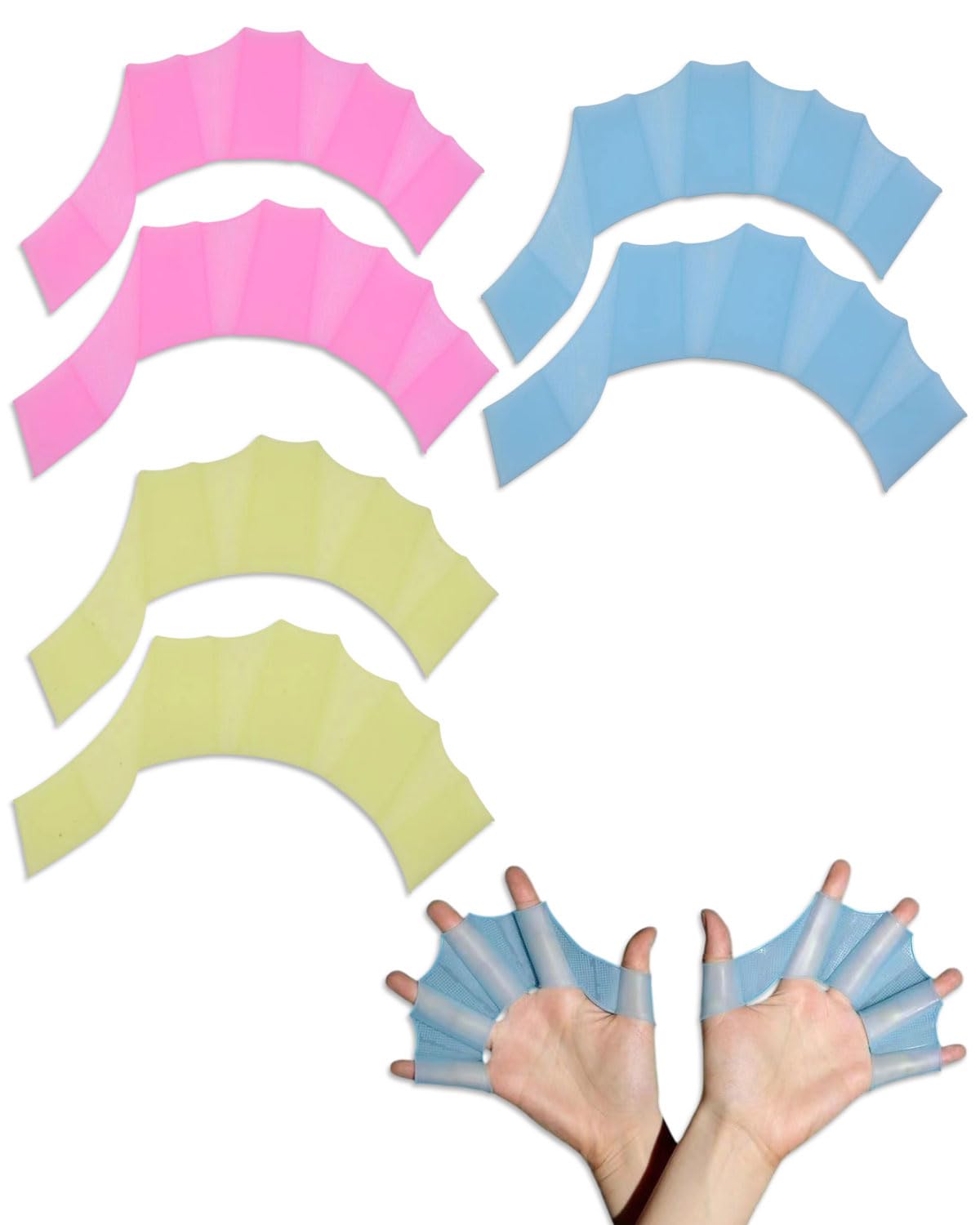3 Paires Gants de Natation Gants Palmés de Natation Palmes de Main, Gants Natation Palmée en Silicone, Taille Gants Aquatiques en Palmes pour Femmes Surf, Plonger, Entraînement de Natation