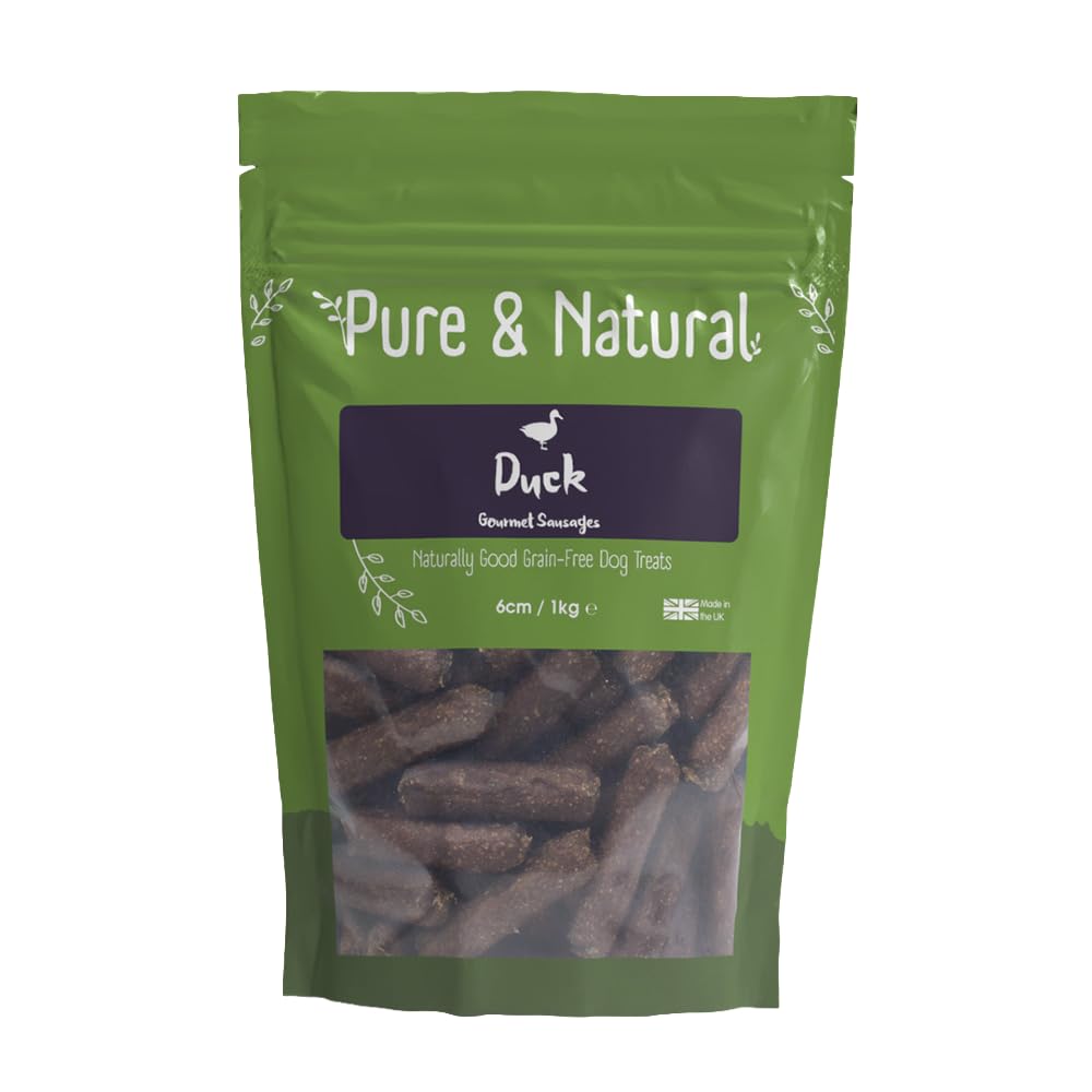 Pure & Natural Duck Dog Sausages 1kg - 6cm High-Protein Grain-Free Meat Treats for Training & Rewards - Delicious Natural Hypoallergenic Snack - Made in Britain