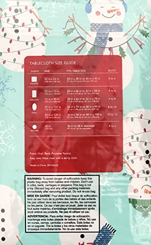 Winter Christmas Holiday Festive Jolly Snowmen Vinyl Flannel Back Tablecloth With 2 Red Truck Cupcake Picks (60" Round) #TOP6