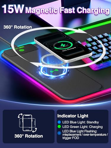 Image of RGB Gaming Mouse Pad with 15W Magnetic Wireless Charging, 31.5'' x 11.8''