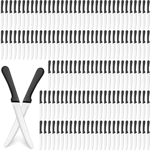 Zhehao 200 Pcs Steak Knives 8.39 Inches Stainless Steel Steak Knives Serrated Blade Steak Knife Set with Round Tip Classic Serrated Knife with Plastic Handle for Restaurant Kitchen, 4.72 Inch Blade