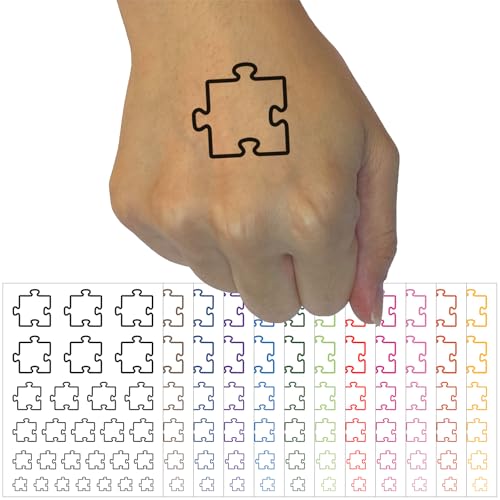 Puzzle Piece Outline Temporary Tattoo Water Resistant Fake Body Art Set...