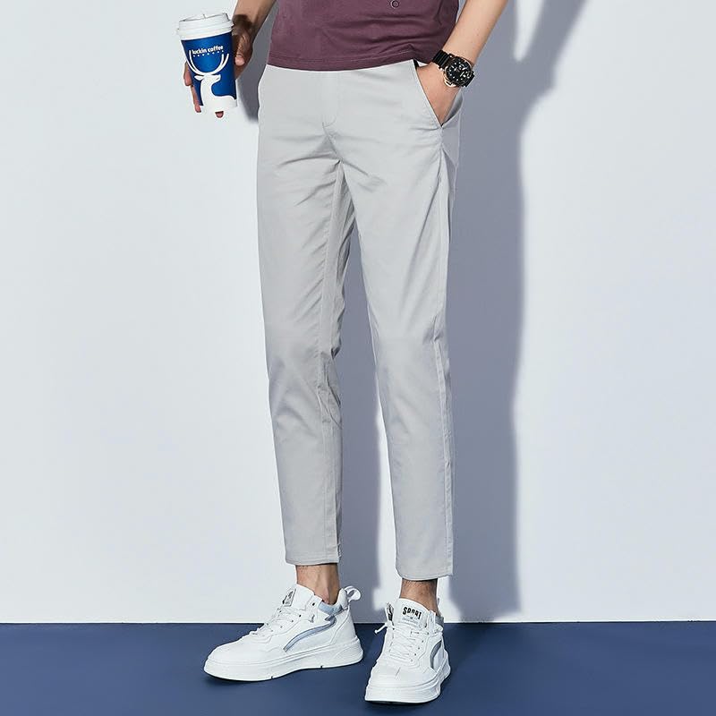 Men's Spring Summer Simple Solid Color Nine-Tenths Cotton Breathable Straight Casual Pants2