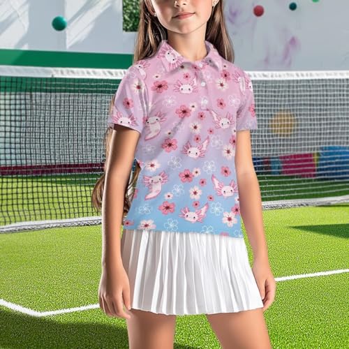 Girls Golf Shirt Short Sleeve Button Up Tennis Shirts Quick Dry Athletic Golf Tops for 5-16 Years Old Kids Teens3