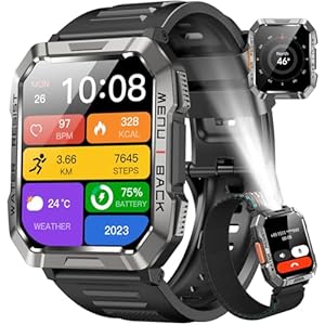 Blackview Military Smart Watch for Men – Answer/Make Calls, 2.01″ Outdoor Sports Fitness Tracker with 900mAh Battery/Flashlight/Compass/Heart Rate/SpO2/Sleep, 120+ Sports Smartwatch for Android iOS