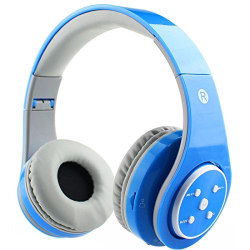Mokata Kids Headphone Bluetooth Wireless Over Ear Foldable Headset with AUX 3.5mm Jack Cord SD Card Slot, Built-in Mic Microphone for Boys Girls Cell Phones TV PC Game Equipment B06 Blue
