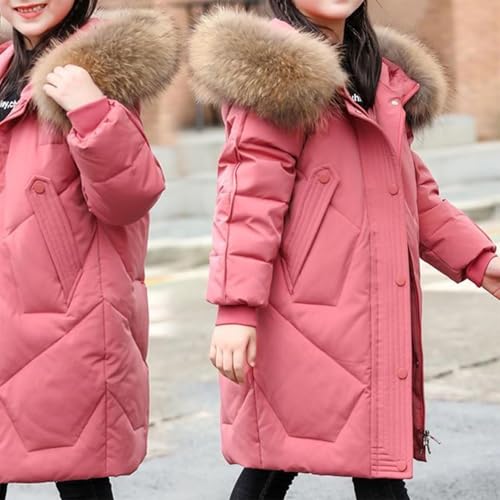 Girls Winter Parka Jacket Long Hooded Puffer Coat Padded Warm Windbreaker Overcoat with Fur Hood 6-16 Years4