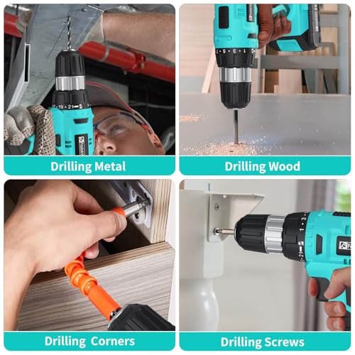 Image of FADAKWALT Cordless Drill Set, 20V Electric Power Drill With Battery And Charger, 30N Torque, 21+1 Settings, 3 /8-Inch Keyless Chuck, Driver Bits Kit, LED Light (Turquoise)