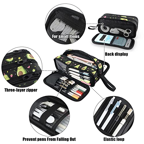 Image of Fustylead Cute Avocado Pencil Pen Case Stationery Bag 3 Compartments School College Office Organizer Cosmetics Bag