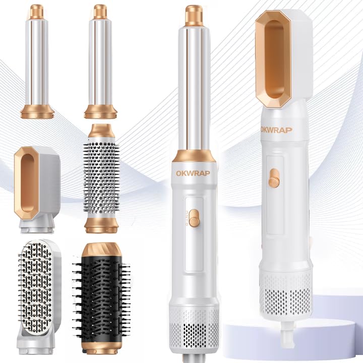 Image of 6 in ONE Blow Dryer Brush Ionic Hair Dryer Brush for Women, Hot Air Brush Hair Styling Tools 100-120V, Air Curling Iron Round Brush Blow Dryer 800W