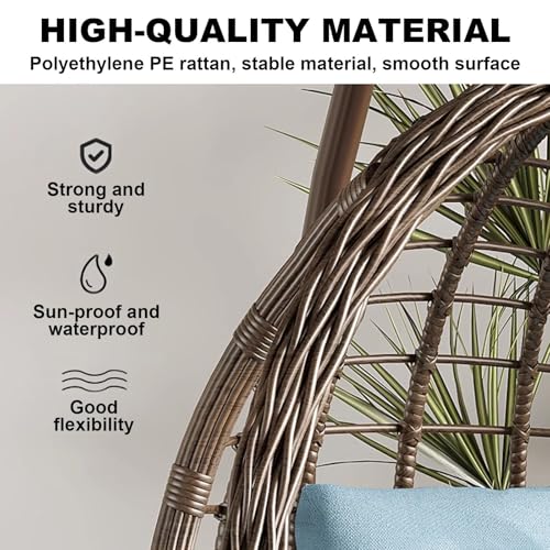 Sedia a uovo sospesa con supporto, sedia a dondolo in rattan con cuscino e cuscino per veranda, patio, balcone e cortile
