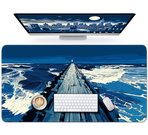 Grand tapis de souris 80x30 cm antidérapant et esthétique motif Jetée Côtière