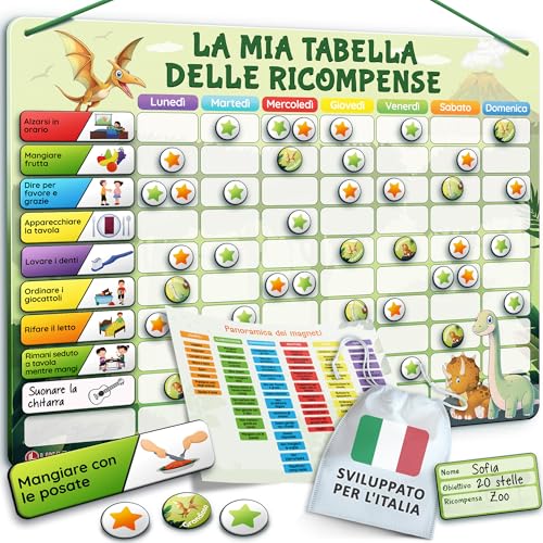 LIKARTO Tabella delle Ricompense per Bambini - Tabella magnetica con numerose attività e 280 magneti - Stimola i bambini a comportarsi bene - Calendario bambini montessori - Verde