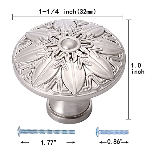 Ycsj 10 Pack Brushed Nickel Knobs For Cabinets And Drawers,1.25- Inch(32Mm) Diameter Round Cabinet Knobs Brushed Satin Nickel,Flower Satin Nickel Knobs For Cabinets Drawers Dressers #TOP1