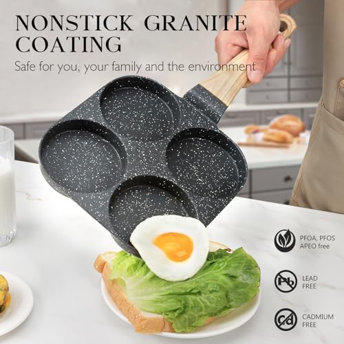 Image of GiPP Non Stick Egg Pan, 4-Cup Granite Omelette Pan Skillet for Breakfast, Pancake Pan with Heat-Resistant Handle, Compatible with All Stovetops, Easy to Clean, PFOA Free, Grey