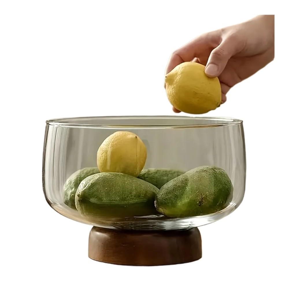 Insalatiera rotonda in vetro resistente alla ruggine, trasparente, ciotola da portata per dessert per cucina (L)