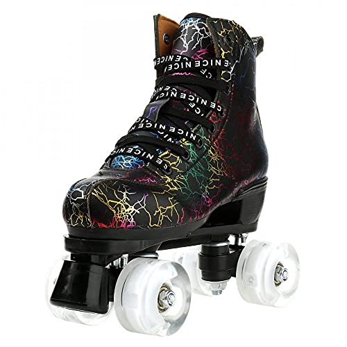 Gets Women's Roller Skates Light Up Wheels, Adjustable Double Row Roller Skates Outdoor Shiny Derby Skates Illuminating For Teens And Youth (Black Flash,8) #TOP5