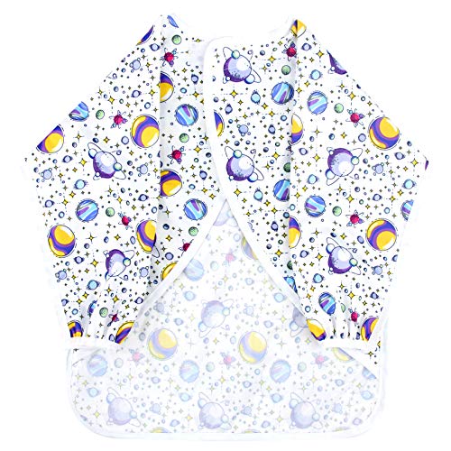 Langsprit Baby Bib with Sleeves-Waterproof Long Sleeve Bib for Babies/Infant/Toddler Smock Baby with Pocket(6-24 Months),Planet - Thumbnail 2