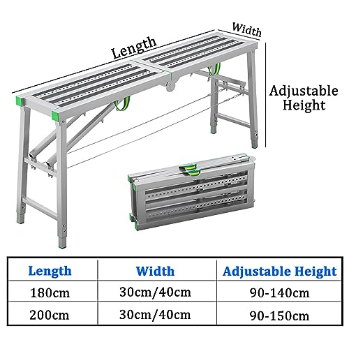 Plataforma Plegable portátil con trampilla, andamio de Trabajo con Capacidad de 880 Libras, Escalera de Torre de Acero Ajustable en 5 Alturas, Taburete para Reparaciones domésticas, Pintura,