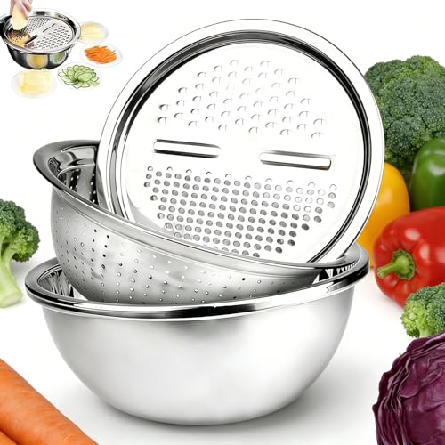 Lavabo multifuncional de acero inoxidable con rallador, cuenco rallador de acero inoxidable para triturar, triturar tres en uno y lavabo de corte de drenaje, para cocineros caseros (24 cm)